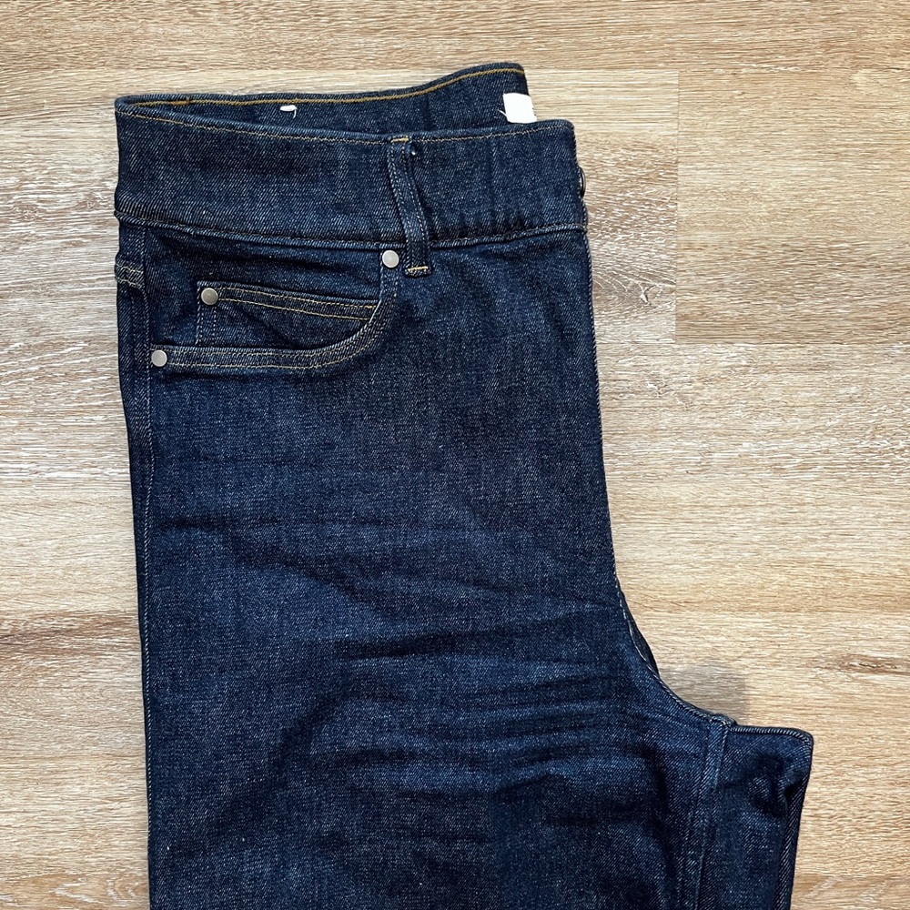 Spanx Wide Leg High Waisted Dark Blue Jeans Size 1X 1T Tall - Picture 4 of 10